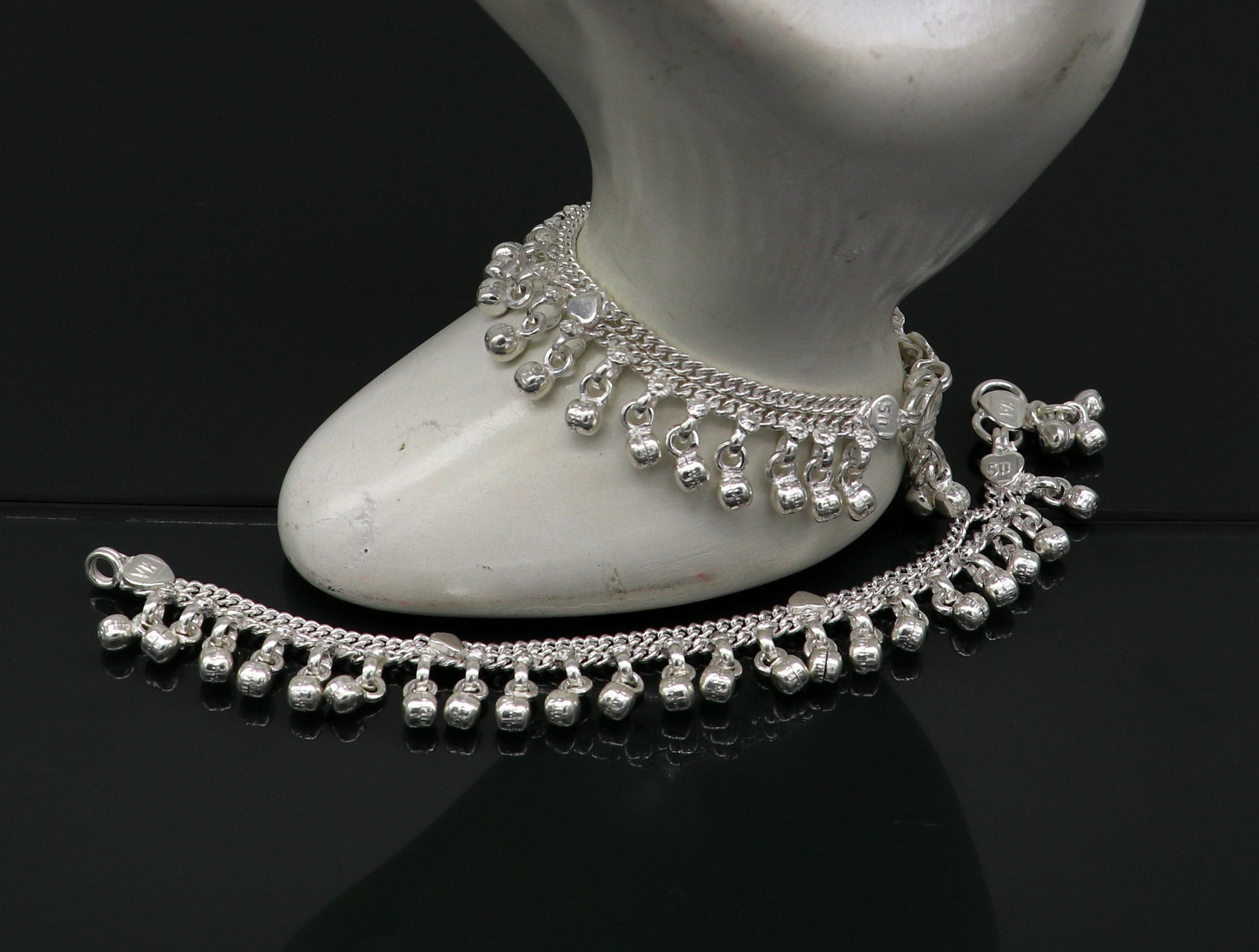 5.5" Pure sterling silver handmade jingling anklets baby ankle bracelet, best gifting noisy anklets kids jewelry from India ank312 - TRIBAL ORNAMENTS