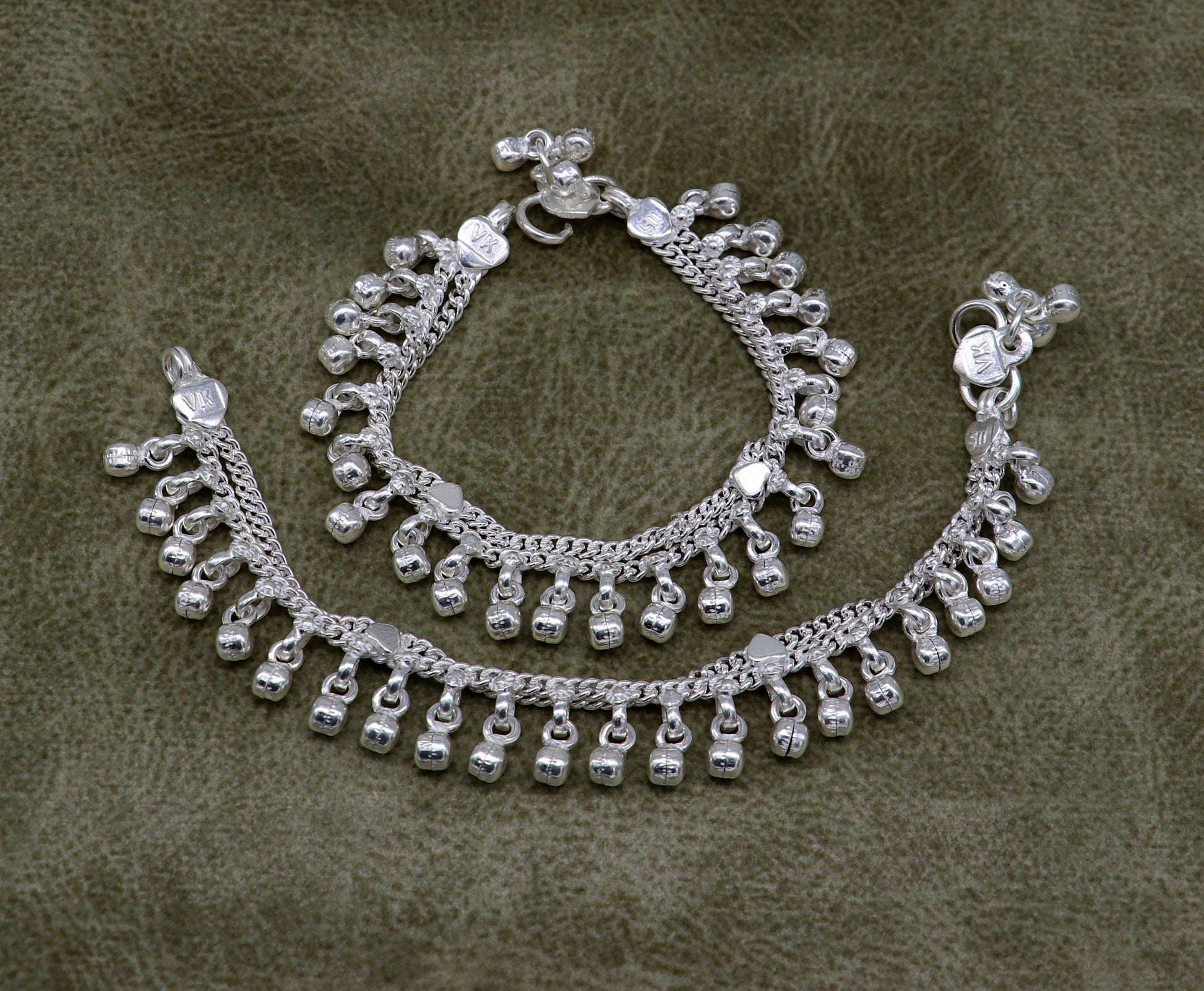 5.5" Pure sterling silver handmade jingling anklets baby ankle bracelet, best gifting noisy anklets kids jewelry from India ank312 - TRIBAL ORNAMENTS