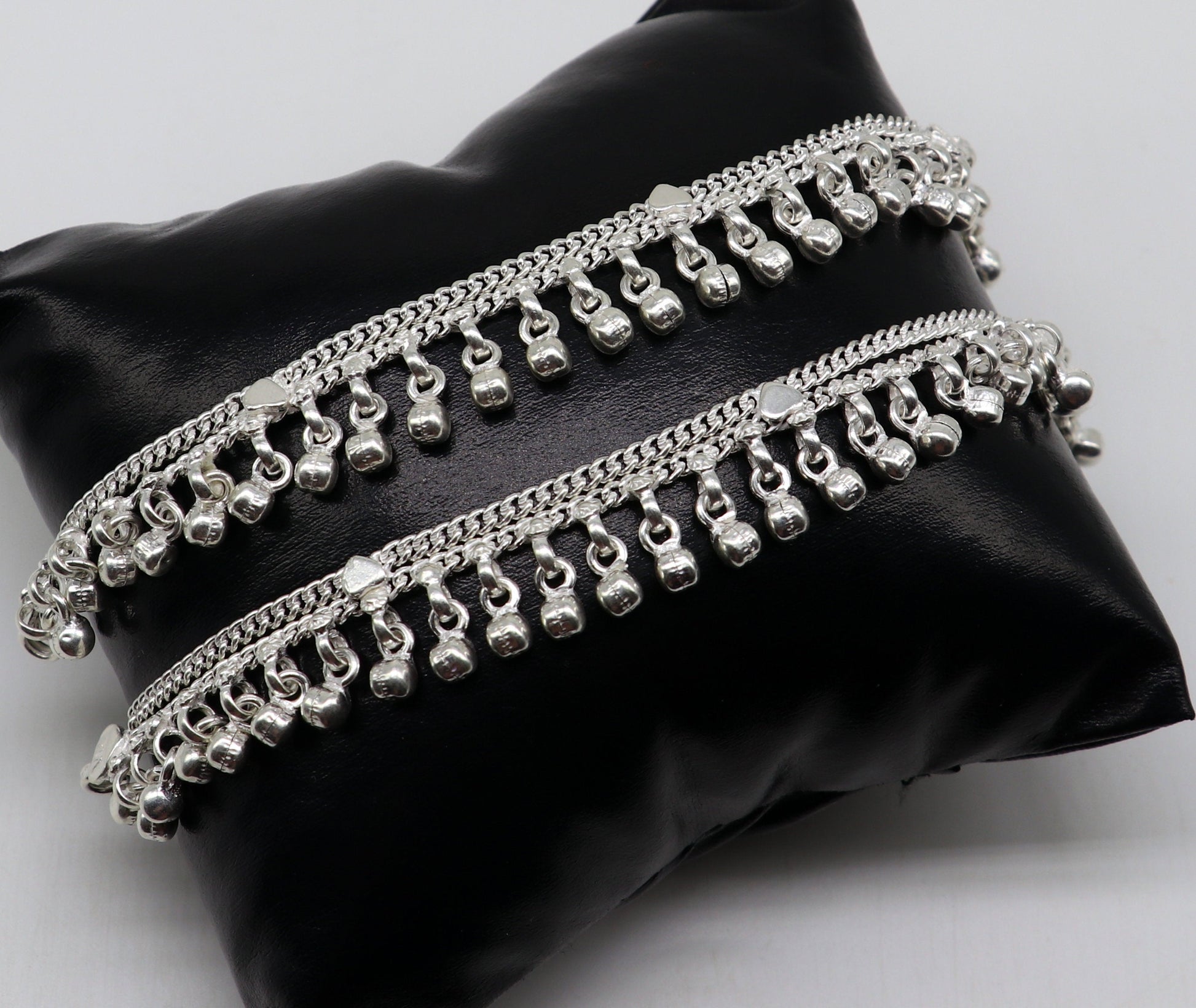 5.5" Pure sterling silver handmade jingling anklets baby ankle bracelet, best gifting noisy anklets kids jewelry from India ank312 - TRIBAL ORNAMENTS