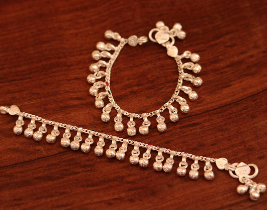 5.5" Real Sterling silver handmade amazing silver ankle bracelet baby anklet noisy sound charm jewelry from Rajasthan India ank151 - TRIBAL ORNAMENTS