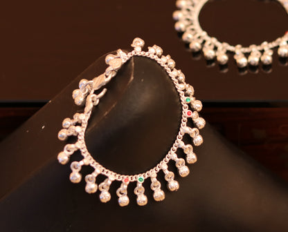 Sterling silver handmade ankle bracelet with noisy sound charm, traditional baby anklet from Rajasthan India, by TRIBAL ORNAMENTS.