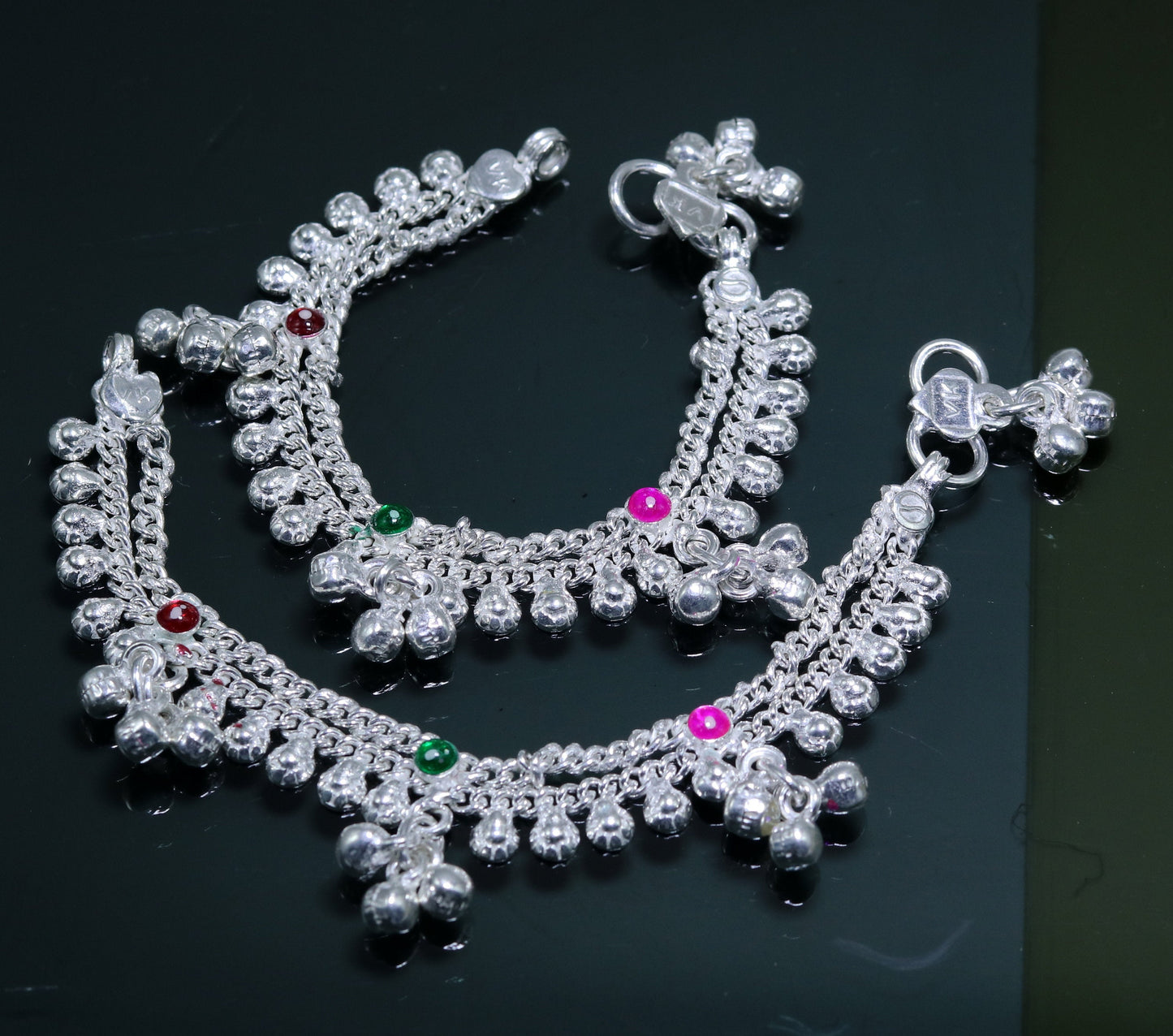 5.5" sterling silver handmade baby kids ankle bracelet noisy sound bells charm anklets jewelry belly dance gifting jewelry ank201 - TRIBAL ORNAMENTS