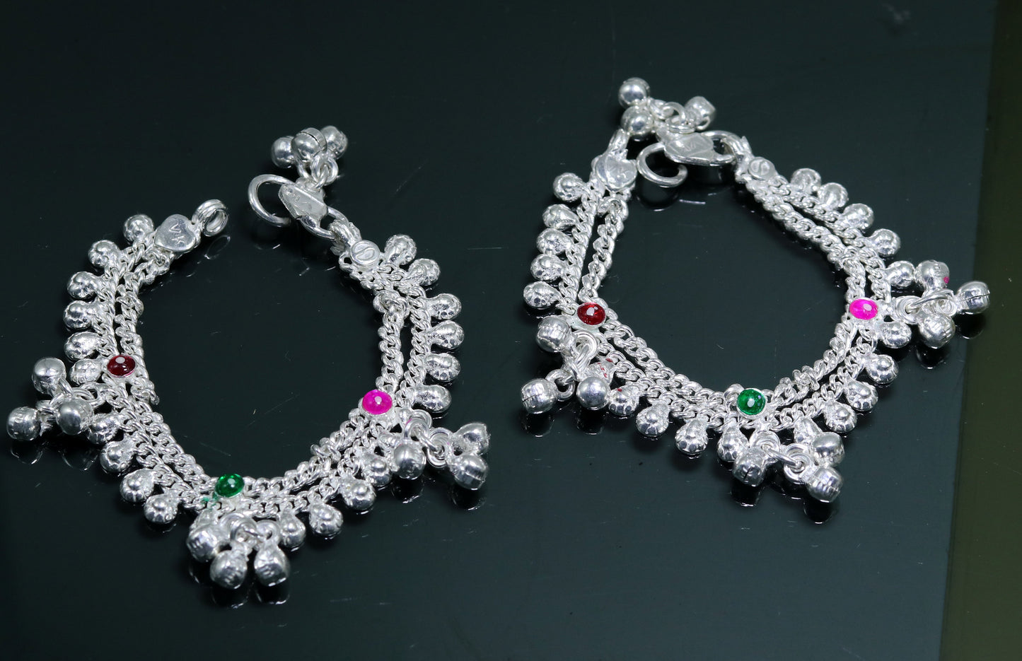 5.5" sterling silver handmade baby kids ankle bracelet noisy sound bells charm anklets jewelry belly dance gifting jewelry ank201 - TRIBAL ORNAMENTS