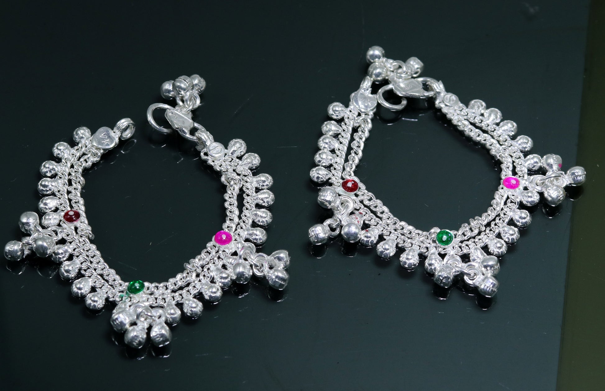 5.5" sterling silver handmade baby kids ankle bracelet noisy sound bells charm anklets jewelry belly dance gifting jewelry ank201 - TRIBAL ORNAMENTS