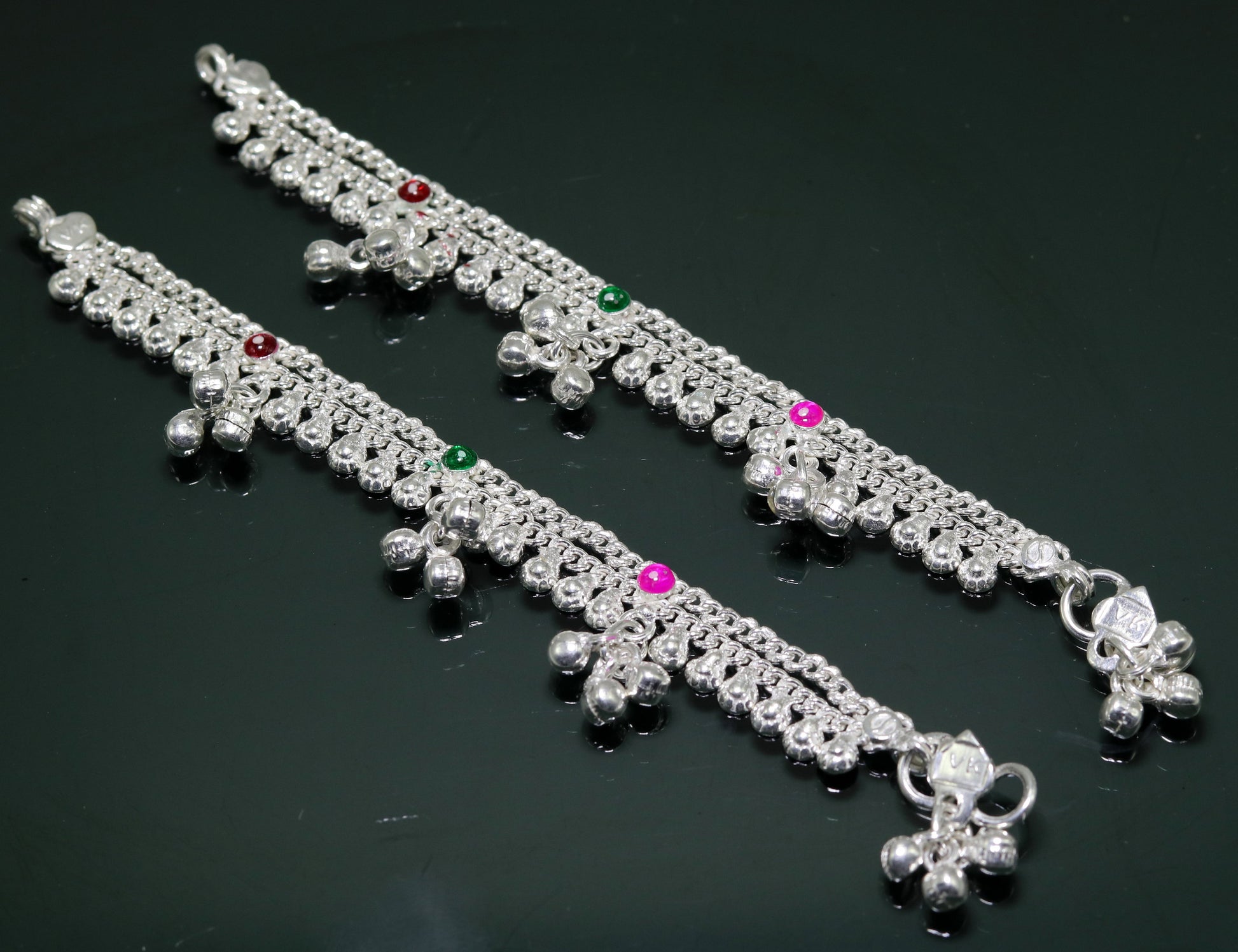 5.5" sterling silver handmade baby kids ankle bracelet noisy sound bells charm anklets jewelry belly dance gifting jewelry ank201 - TRIBAL ORNAMENTS