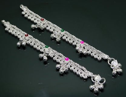 5.5" sterling silver handmade baby kids ankle bracelet noisy sound bells charm anklets jewelry belly dance gifting jewelry ank201 - TRIBAL ORNAMENTS