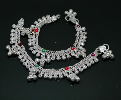 Sterling silver handmade baby ankle bracelet with noisy sound bells and customized charm, ideal for kids and belly dance jewelry.