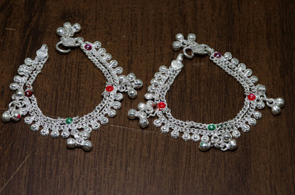 Sterling silver handmade baby and kids ankle bracelet with noisy sound bells and customized charm from TRIBAL ORNAMENTS.