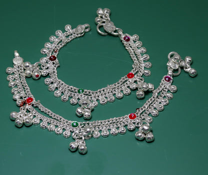 Sterling silver handmade baby ankle bracelet with noisy sound bells and customized charm, suitable for kids and belly dance jewelry.