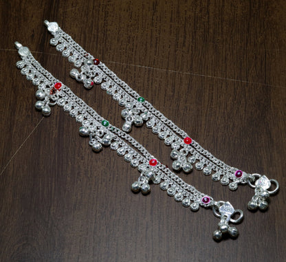 Sterling silver handmade baby ankle bracelet with noisy sound bells and customized charm, perfect for kids and belly dance jewelry.
