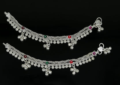 Sterling silver handmade baby ankle bracelet with noisy sound charm, personalized and customized by Tribal Ornaments.
