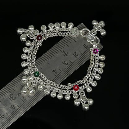 Sterling silver handmade ankle bracelet with noisy sound charm, customized baby anklet, 5.6 inches long, crafted by TRIBAL ORNAMENTS.