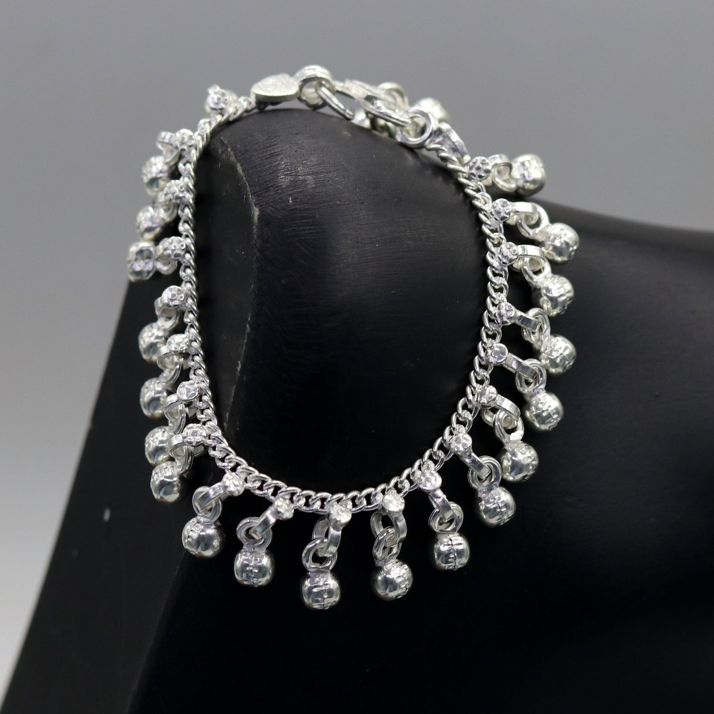 5.7" Sterling silver handmade amazing silver ankle bracelet baby anklet noisy sound charm jewelry from Rajasthan India ank204 - TRIBAL ORNAMENTS