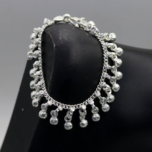 5.7" Sterling silver handmade amazing silver ankle bracelet baby anklet noisy sound charm jewelry from Rajasthan India ank204 - TRIBAL ORNAMENTS