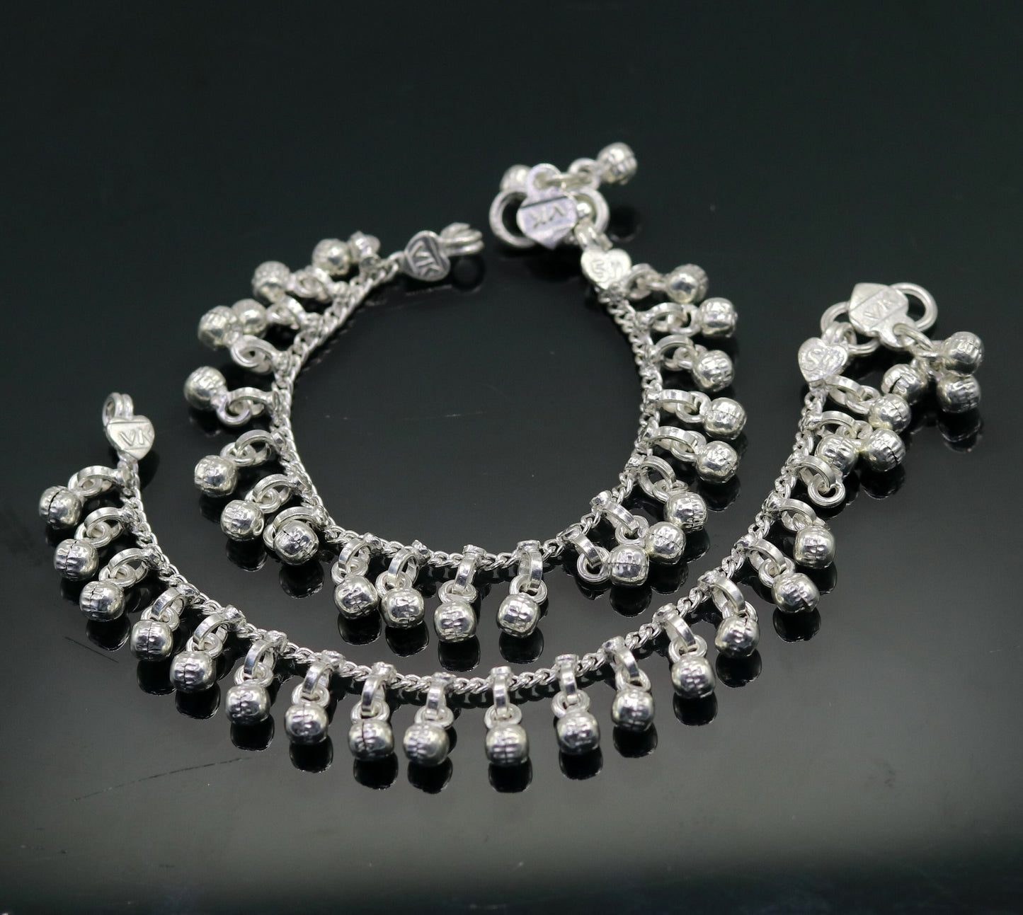 5.7" Sterling silver handmade amazing silver ankle bracelet baby anklet noisy sound charm jewelry from Rajasthan India ank204 - TRIBAL ORNAMENTS