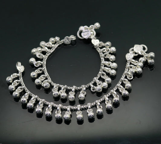 5.7" Sterling silver handmade amazing silver ankle bracelet baby anklet noisy sound charm jewelry from Rajasthan India ank204 - TRIBAL ORNAMENTS