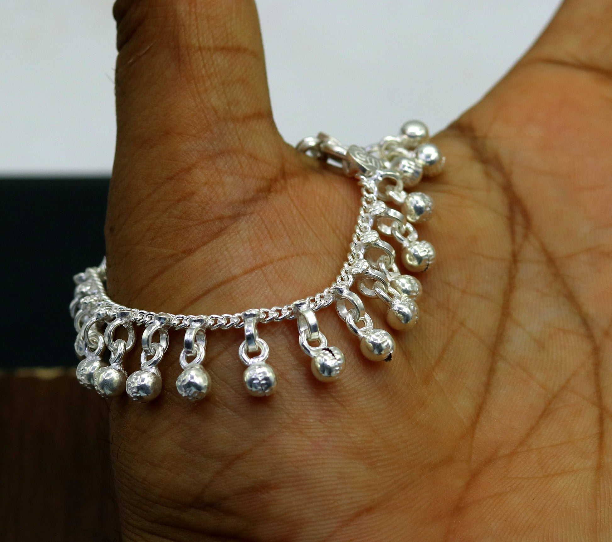 5.7" Sterling silver handmade amazing silver ankle bracelet baby anklet noisy sound charm jewelry from Rajasthan India ank204 - TRIBAL ORNAMENTS