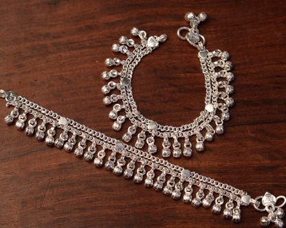 5.8" Handmade vintage antique style sterling silver fabulous noisy jingle bells anklets , baby foot bracelet tribal ethnic jewelry  ank192 - TRIBAL ORNAMENTS