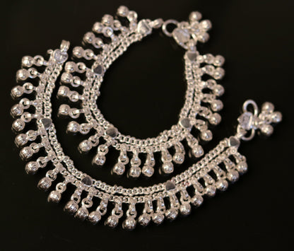 5.8" Handmade vintage antique style sterling silver fabulous noisy jingle bells anklets , baby foot bracelet tribal ethnic jewelry  ank192 - TRIBAL ORNAMENTS
