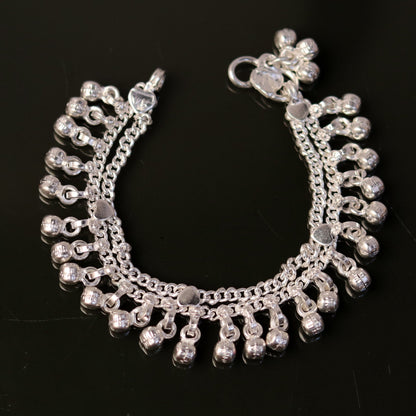 5.8" Handmade vintage antique style sterling silver fabulous noisy jingle bells anklets , baby foot bracelet tribal ethnic jewelry  ank192 - TRIBAL ORNAMENTS