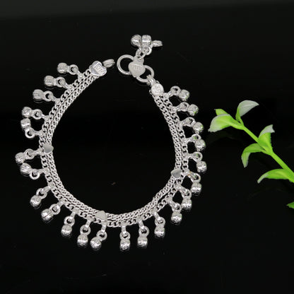 Sterling silver handmade baby ankle bracelet with charm, 5.8 inches long, customizable, perfect for kids from TRIBAL ORNAMENTS.