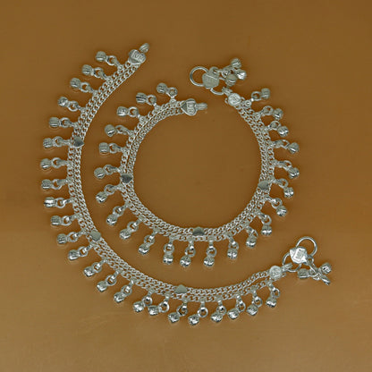Handmade sterling silver baby ankle bracelet with charming details, 5.8 inches long, personalized and perfect for gifting.