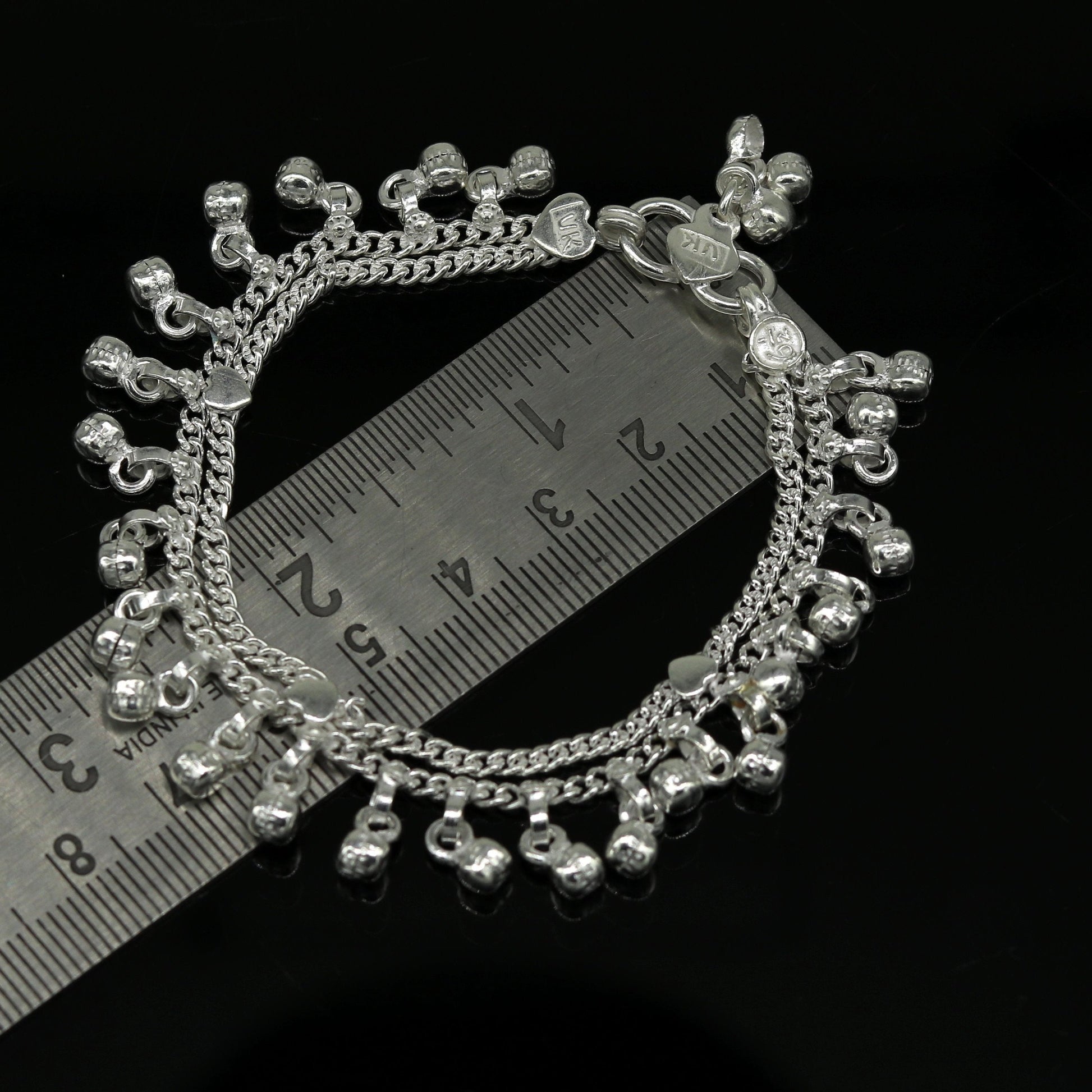 5.8" inches long handmade sterling silver gorgeous charm baby ankle bracelet, excellent gifting customized personalized anklets kids ank239 - TRIBAL ORNAMENTS