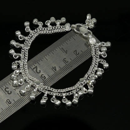 Handmade sterling silver baby ankle bracelet with charming charms, 5.8 inches long, personalized and perfect for kids.