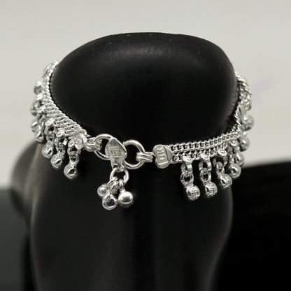 Handmade sterling silver baby ankle bracelet with a charm, 5.8 inches long, personalized and perfect for kids, by TRIBAL ORNAMENTS.