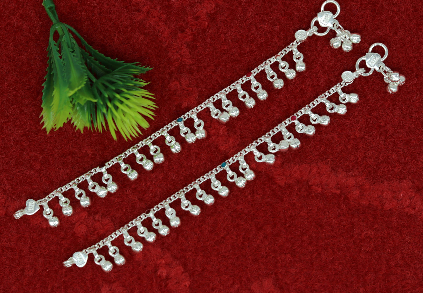 5.8" Inches long sterling silver handmade gorgeous charm baby anklets, excellent hanging noisy bells kids customized kids jewelry ank241 - TRIBAL ORNAMENTS