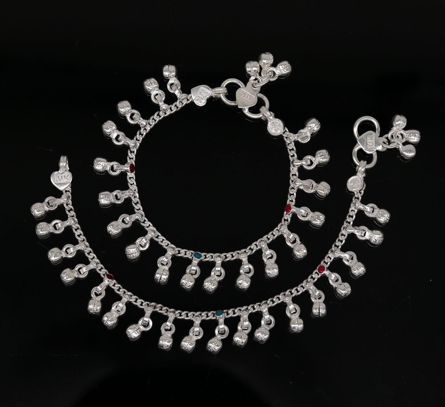 5.8" Inches long sterling silver handmade gorgeous charm baby anklets, excellent hanging noisy bells kids customized kids jewelry ank241 - TRIBAL ORNAMENTS