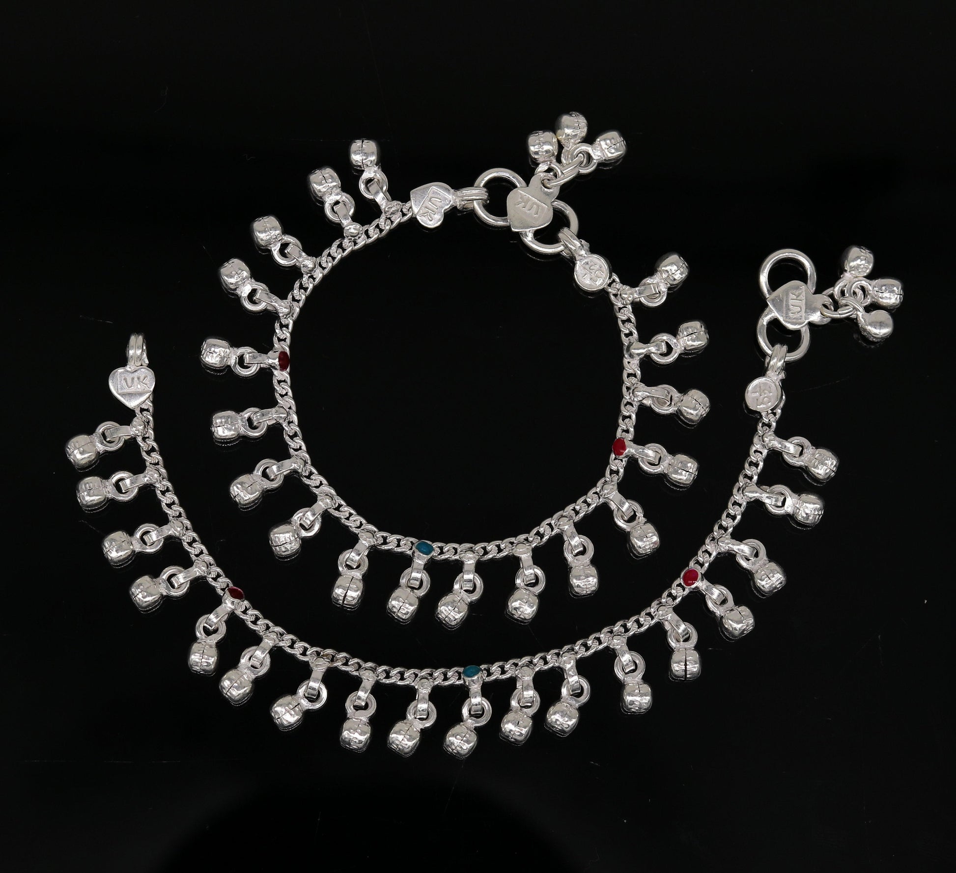 5.8" Inches long sterling silver handmade gorgeous charm baby anklets, excellent hanging noisy bells kids customized kids jewelry ank241 - TRIBAL ORNAMENTS