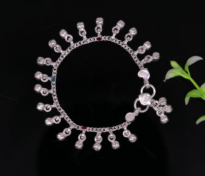 5.8" Inches long sterling silver handmade gorgeous charm baby anklets, excellent hanging noisy bells kids customized kids jewelry ank241 - TRIBAL ORNAMENTS