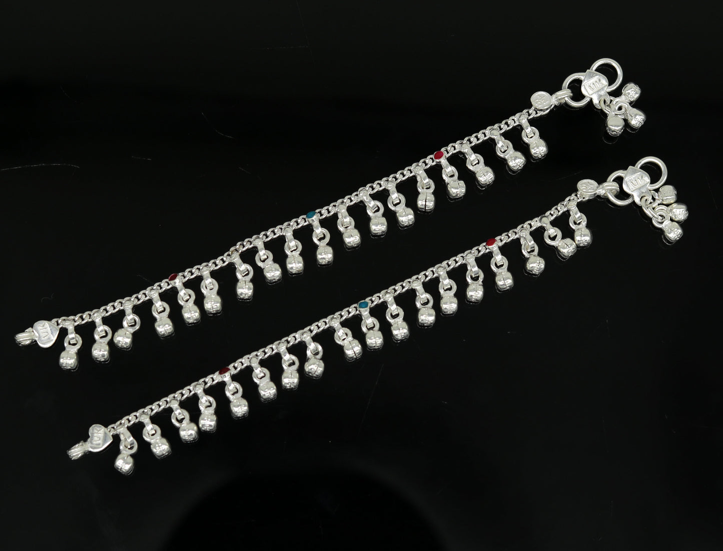 5.8" Inches long sterling silver handmade gorgeous charm baby anklets, excellent hanging noisy bells kids customized kids jewelry ank241 - TRIBAL ORNAMENTS