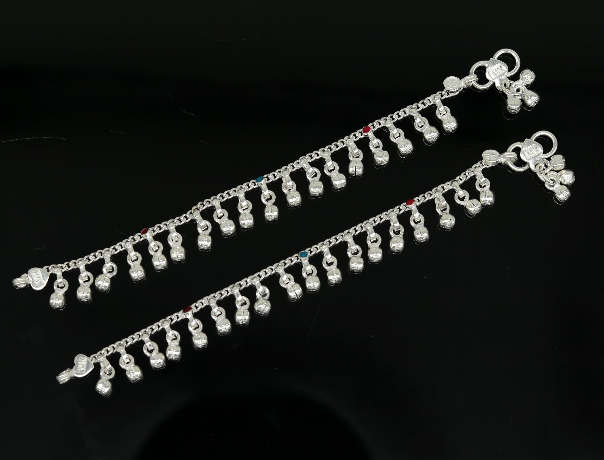 5.8" Inches long sterling silver handmade gorgeous charm baby anklets, excellent hanging noisy bells kids customized kids jewelry ank241 - TRIBAL ORNAMENTS