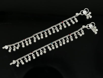 5.8" Inches long sterling silver handmade gorgeous charm baby anklets, excellent hanging noisy bells kids customized kids jewelry ank241 - TRIBAL ORNAMENTS