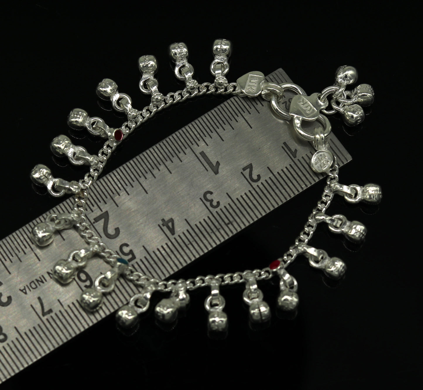5.8" Inches long sterling silver handmade gorgeous charm baby anklets, excellent hanging noisy bells kids customized kids jewelry ank241 - TRIBAL ORNAMENTS