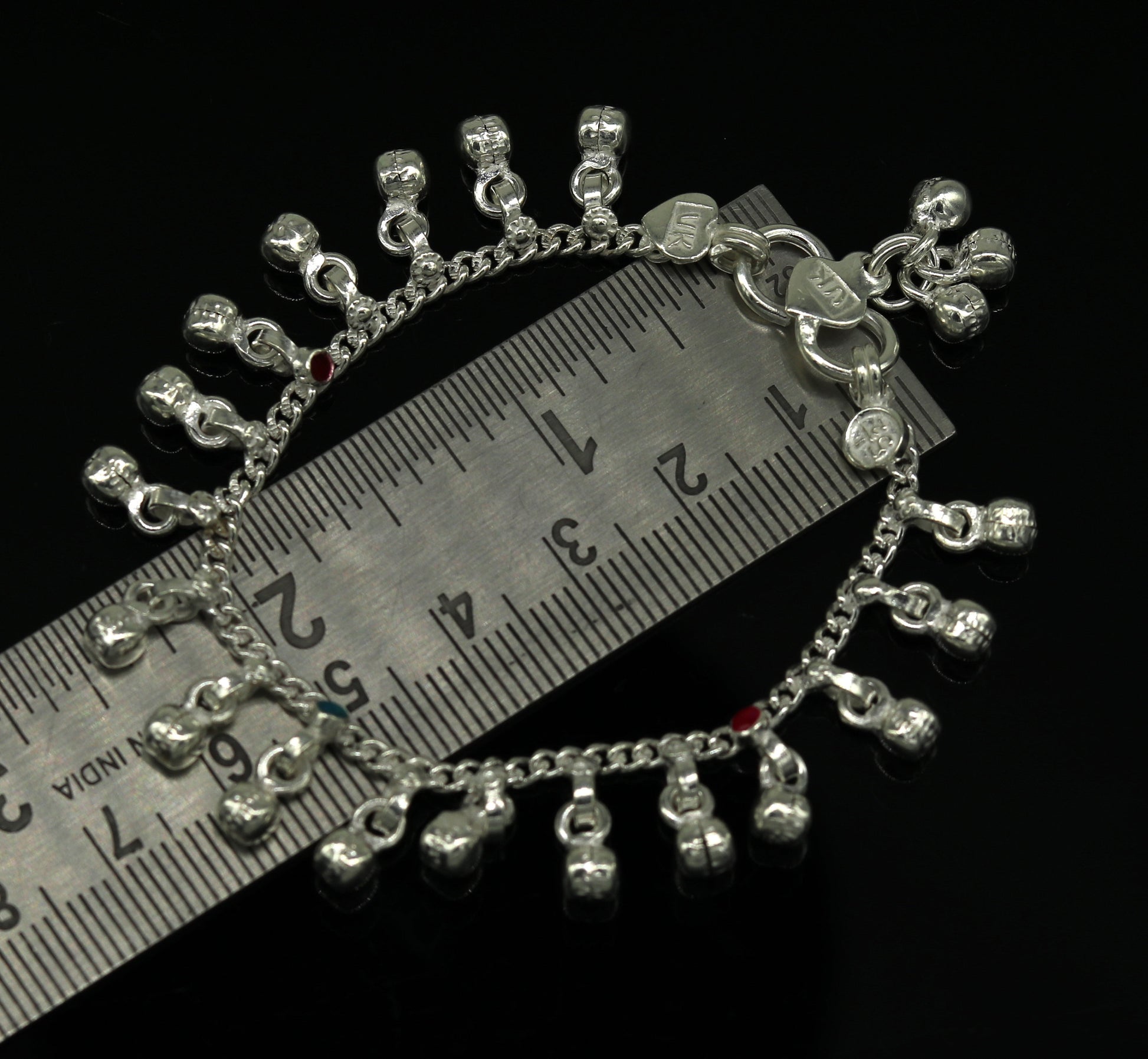 5.8" Inches long sterling silver handmade gorgeous charm baby anklets, excellent hanging noisy bells kids customized kids jewelry ank241 - TRIBAL ORNAMENTS