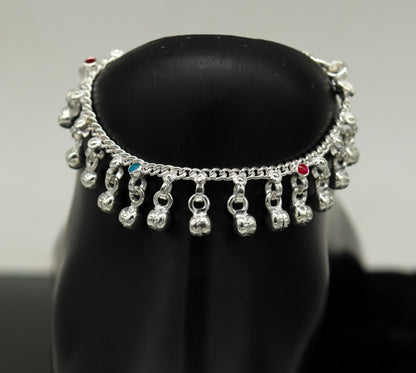 5.8" Inches long sterling silver handmade gorgeous charm baby anklets, excellent hanging noisy bells kids customized kids jewelry ank241 - TRIBAL ORNAMENTS