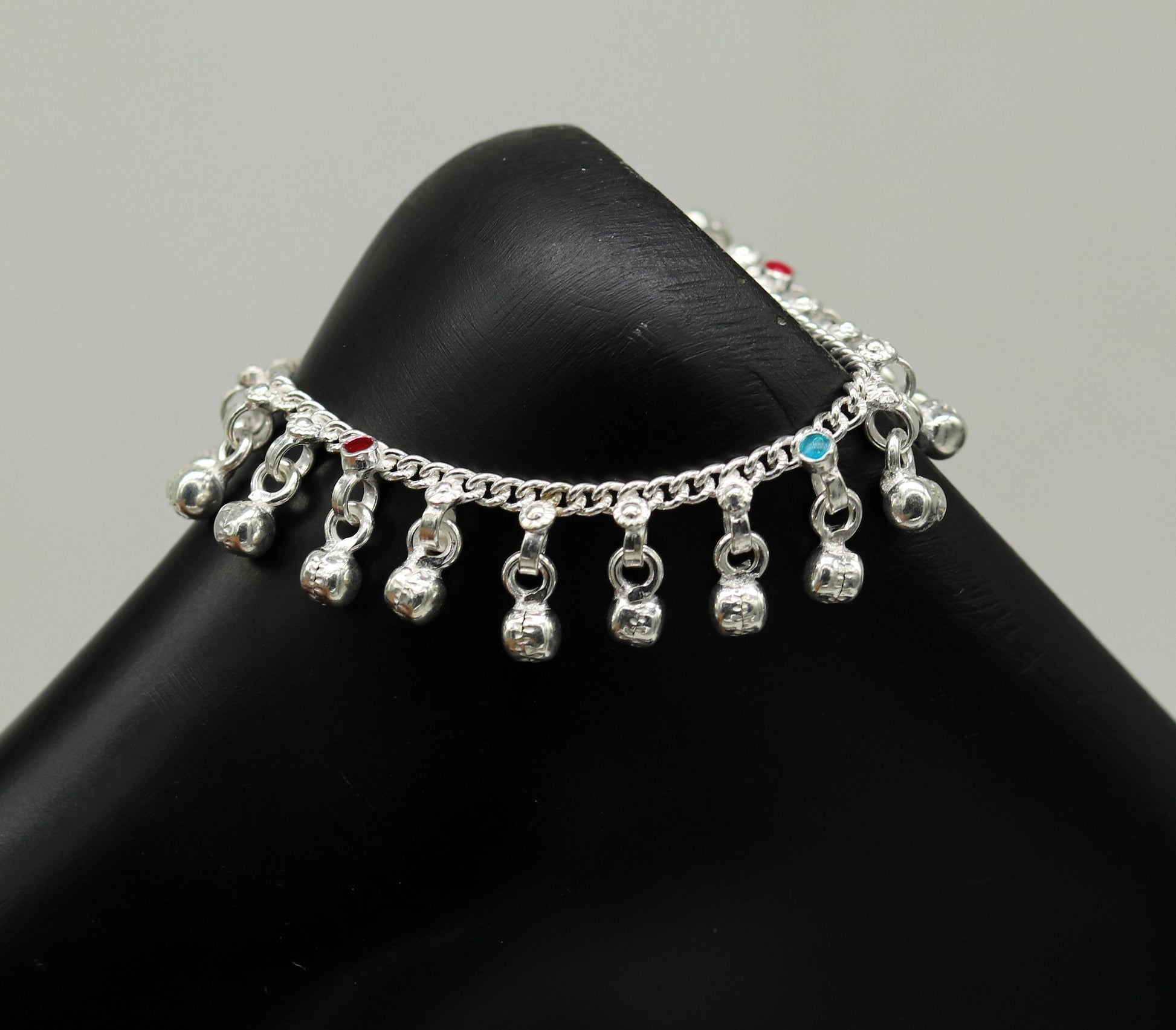 5.8" Inches long sterling silver handmade gorgeous charm baby anklets, excellent hanging noisy bells kids customized kids jewelry ank241 - TRIBAL ORNAMENTS