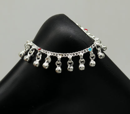 5.8" Inches long sterling silver handmade gorgeous charm baby anklets, excellent hanging noisy bells kids customized kids jewelry ank241 - TRIBAL ORNAMENTS