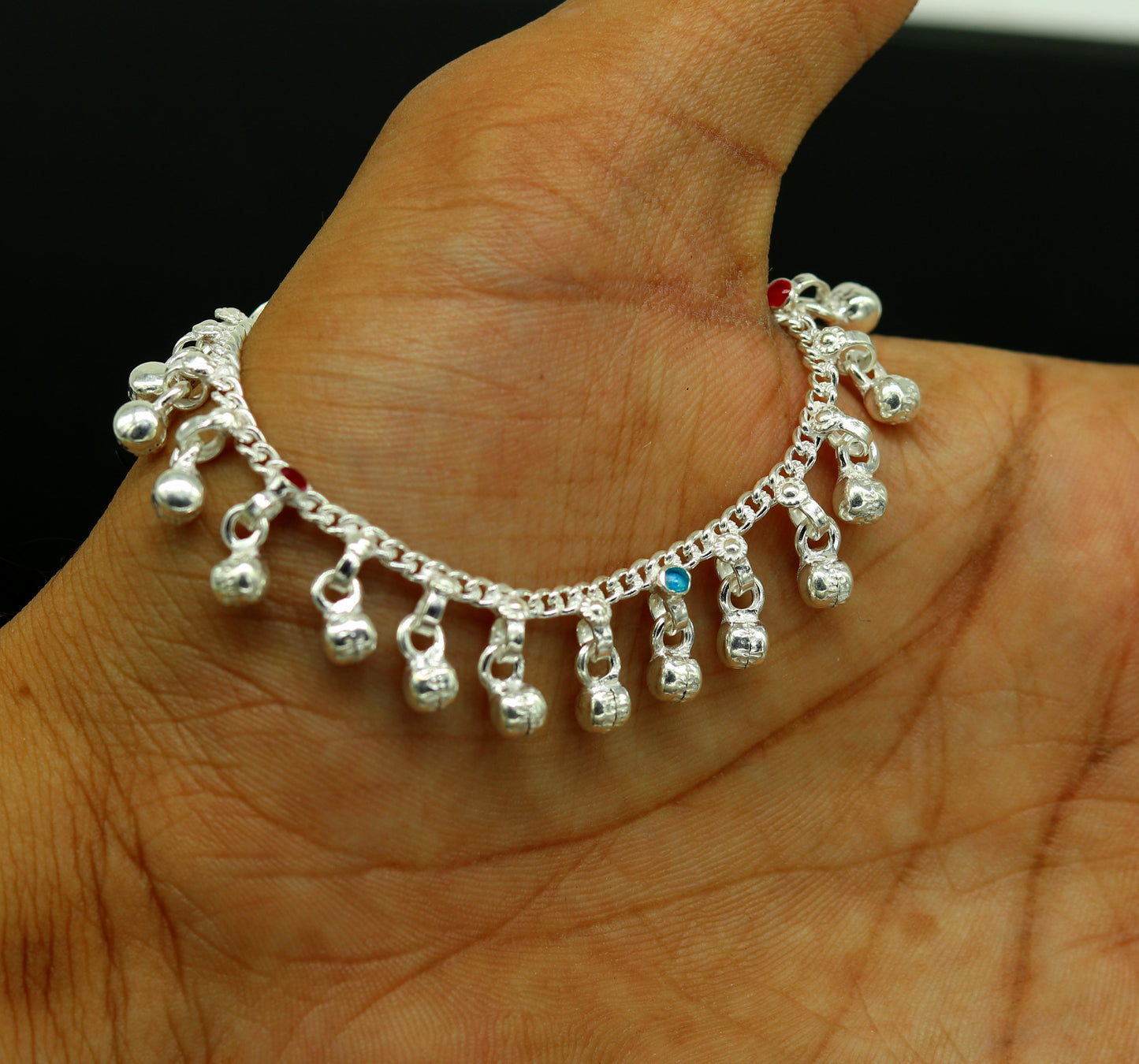 5.8" Inches long sterling silver handmade gorgeous charm baby anklets, excellent hanging noisy bells kids customized kids jewelry ank241 - TRIBAL ORNAMENTS