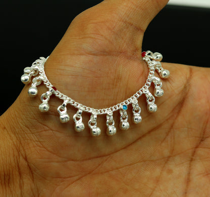 5.8" Inches long sterling silver handmade gorgeous charm baby anklets, excellent hanging noisy bells kids customized kids jewelry ank241 - TRIBAL ORNAMENTS