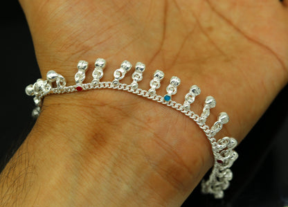 5.8" Inches long sterling silver handmade gorgeous charm baby anklets, excellent hanging noisy bells kids customized kids jewelry ank241 - TRIBAL ORNAMENTS