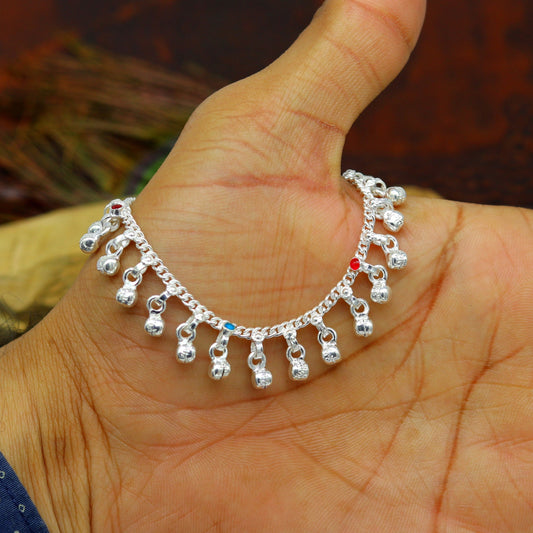 5.8" long trendy stylish baby anklets bracelet, single chain jingling belly ankle bracelet, personalized gifting kids jewelry ank254 - TRIBAL ORNAMENTS