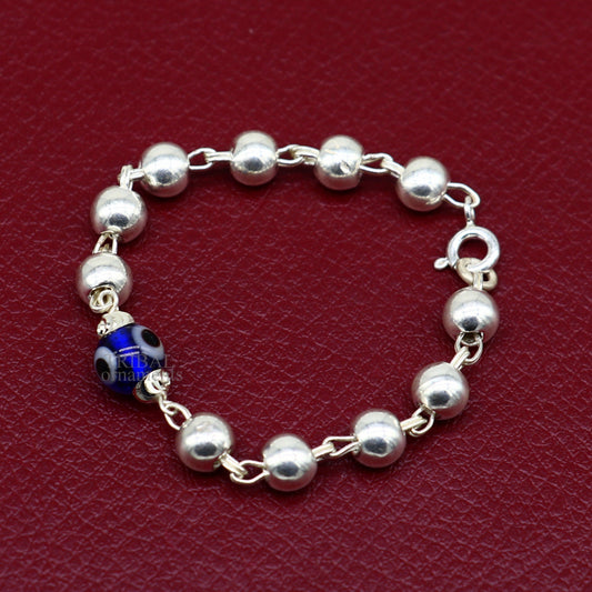 5" 925 sterling silver handmade beaded evil eye bracelet, amazing stylish unisex kids bracelet  jewelry nsbr474 - TRIBAL ORNAMENTS