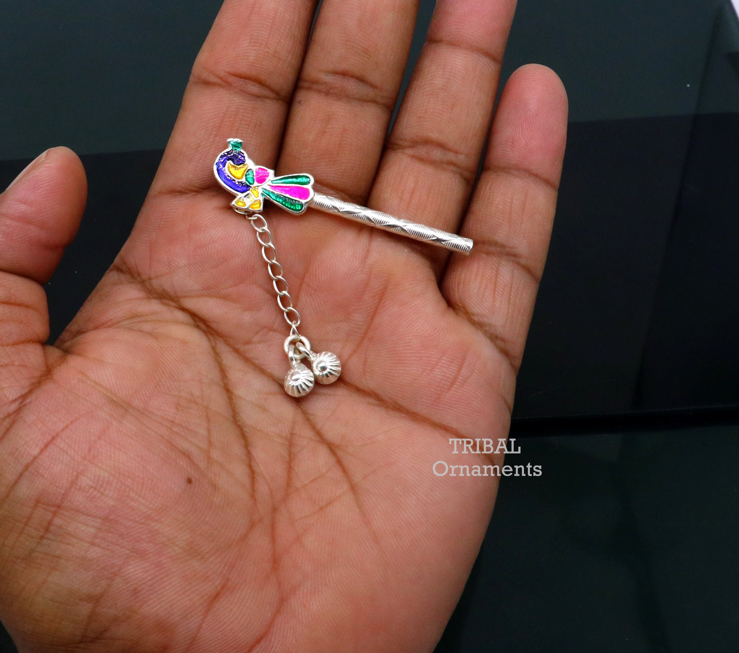 5 cm long sterling silver handmade idol baby Krishna flute, silver bansuri, laddu gopala flute, little krishna flute puja art su794 - TRIBAL ORNAMENTS