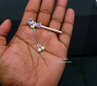 5 cm long sterling silver handmade idol baby Krishna flute, silver bansuri, laddu gopala flute, little krishna flute puja art su794 - TRIBAL ORNAMENTS