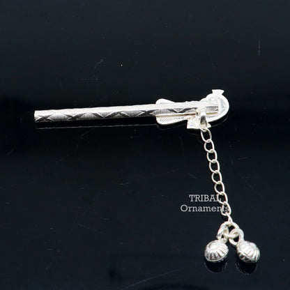 5 cm long sterling silver handmade idol baby Krishna flute, silver bansuri, laddu gopala flute, little krishna flute puja art su794 - TRIBAL ORNAMENTS