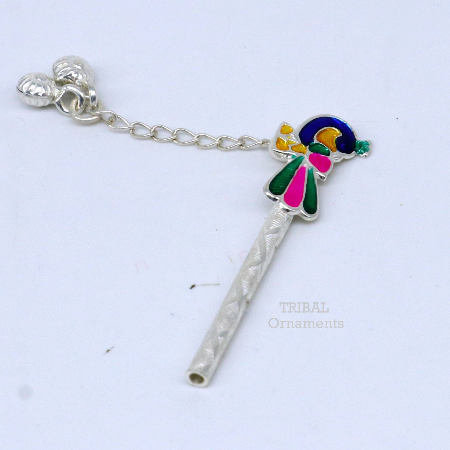 5 cm long sterling silver handmade idol baby Krishna flute, silver bansuri, laddu gopala flute, little krishna flute puja art su794 - TRIBAL ORNAMENTS